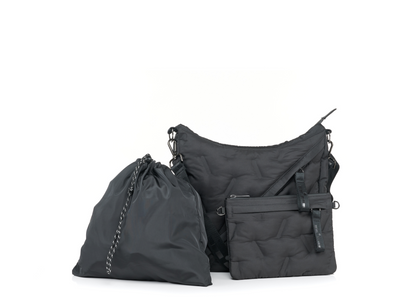 Arly Messenger bag with drawstring pouch and snap out pouch #color_black