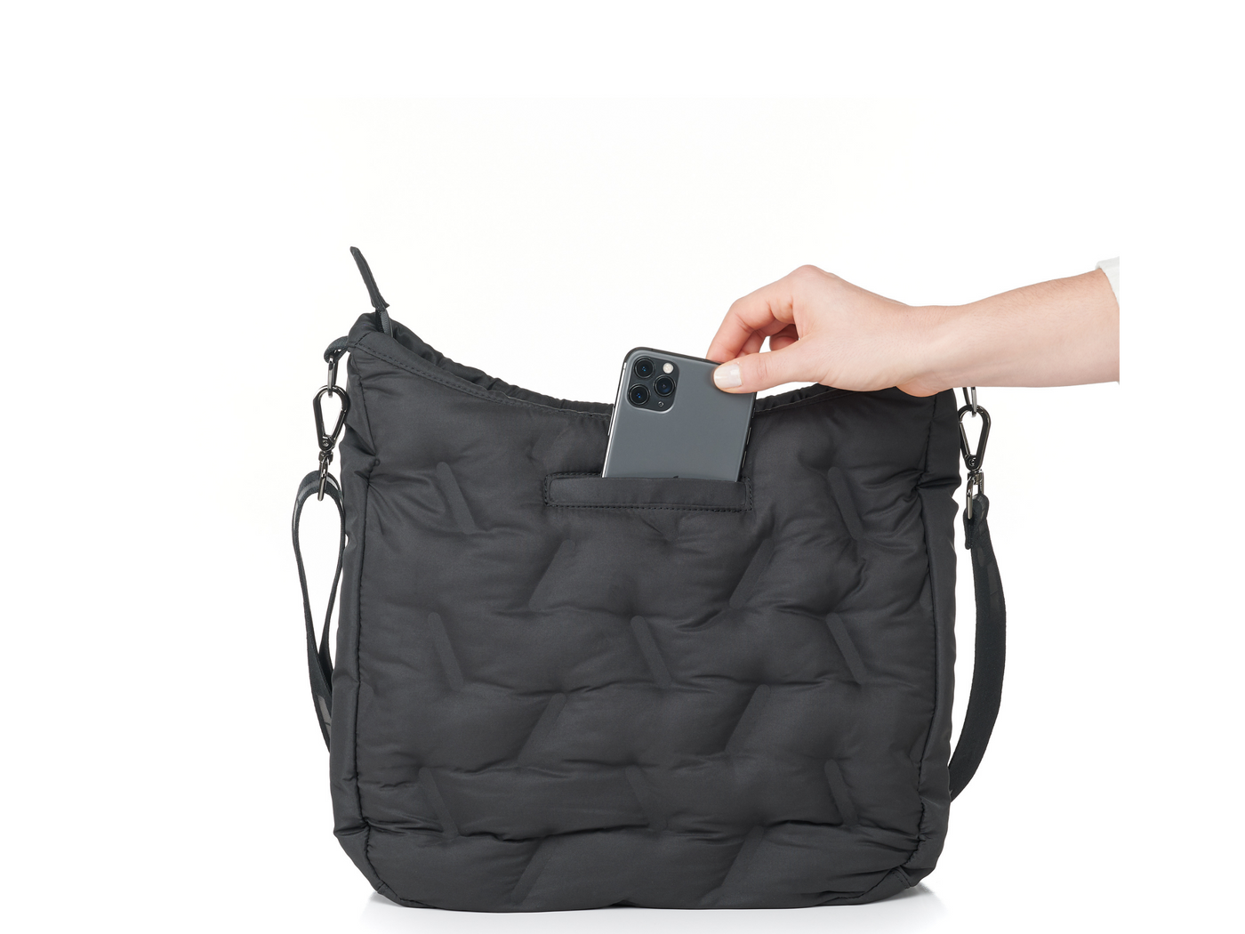 Arly Messenger rear view featuring iPhone pocket #color_black