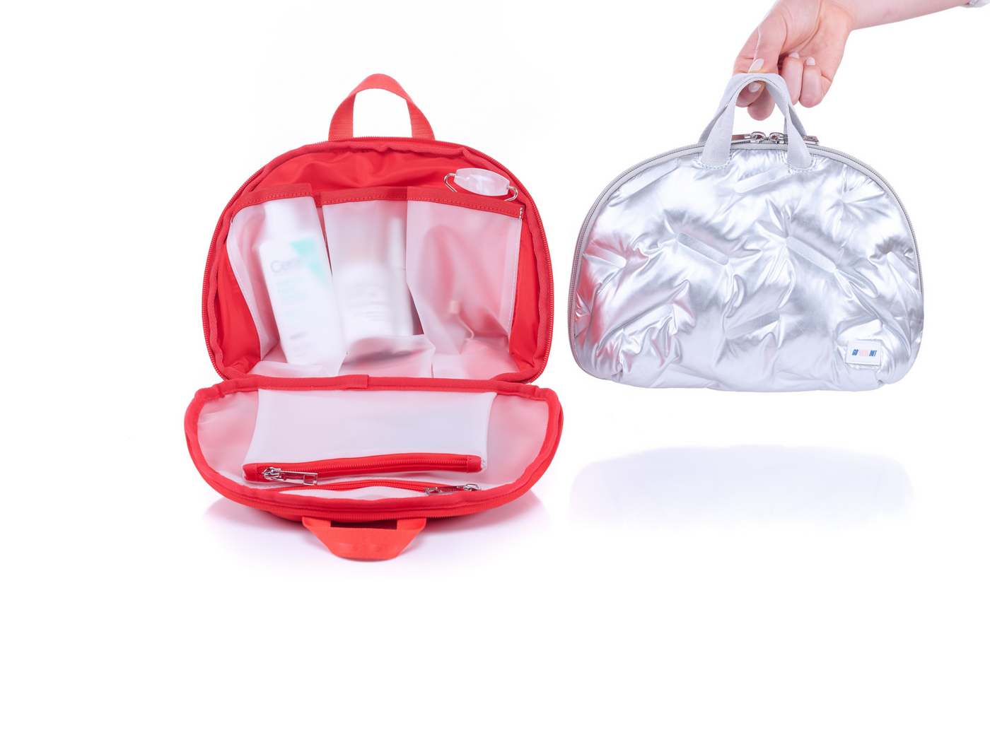Go Dash Dot Toiletry case featuring interior and exterior view #color_silver