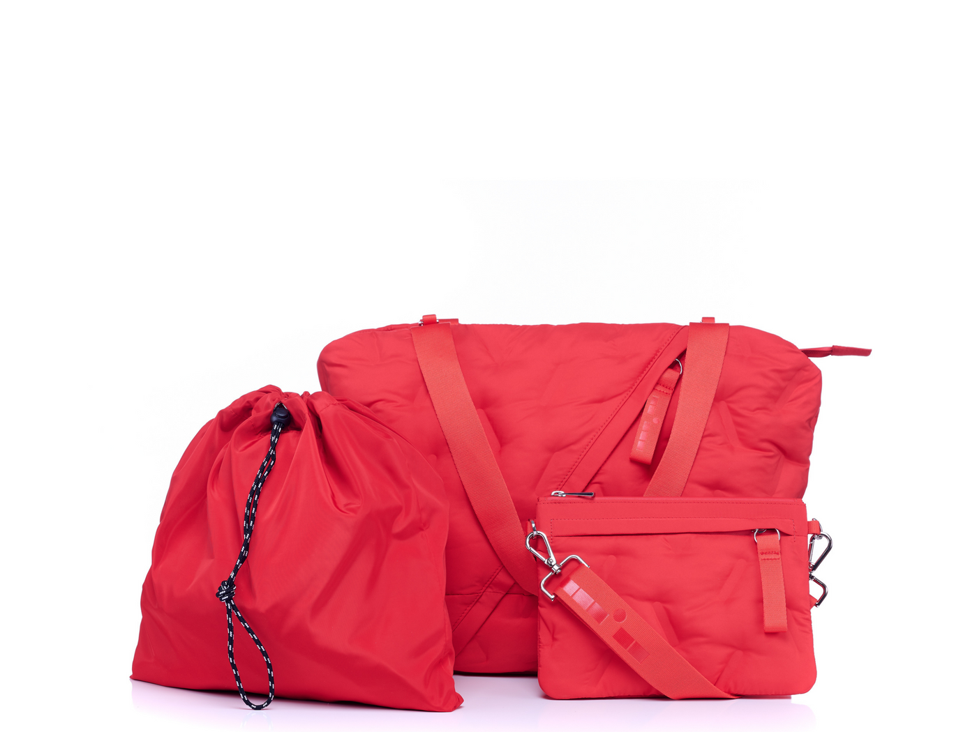 Go 2 Tote front view with drawstring pouch and snap out pouch #color_cherry-red