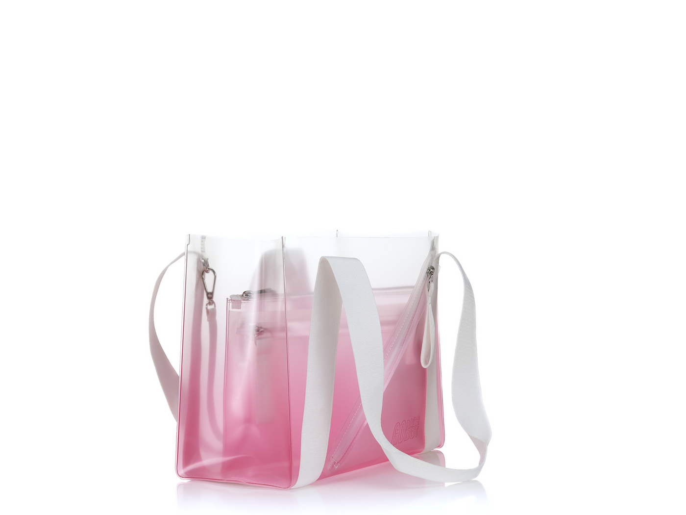 Side view of medium clear tote bag with pouch #color_ #color_pink-ombre