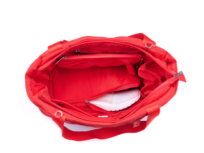 Go 2 Tote featuring interior zipper that releases shoe compartment to create a deeper tote #color_cherry-red