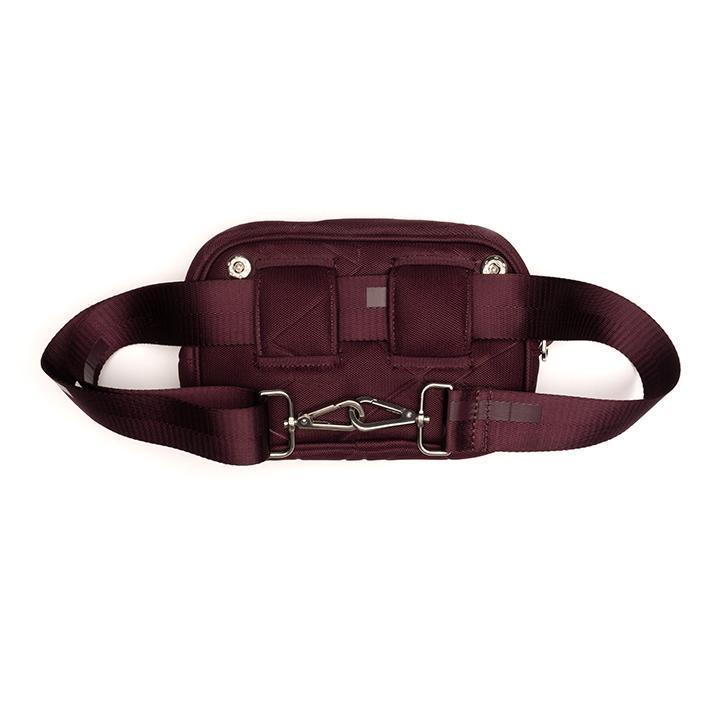 Oval pouch can be worn as a waist pack with the additional, adjustable strap. #color_bordeaux-mesh
