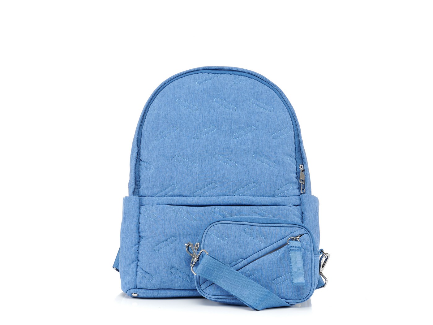 Maya backpack front view #color_denim